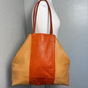 Banana Republic Paige Pinking Shears XL Lambskin Leather Tote Orange BTC